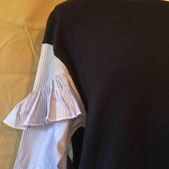 Halogen Striped Ruffle Poplin Sleeve Sweatshirt XS - Picture 7 of 8